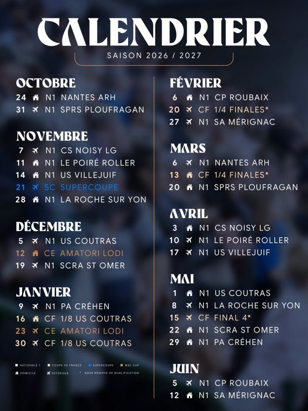 Le calendrier de la saison 2026-2027 !